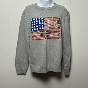 Alex Stevens Women’s Gray American Flag Bacon Lovers 100% Cotton Sweater Size M